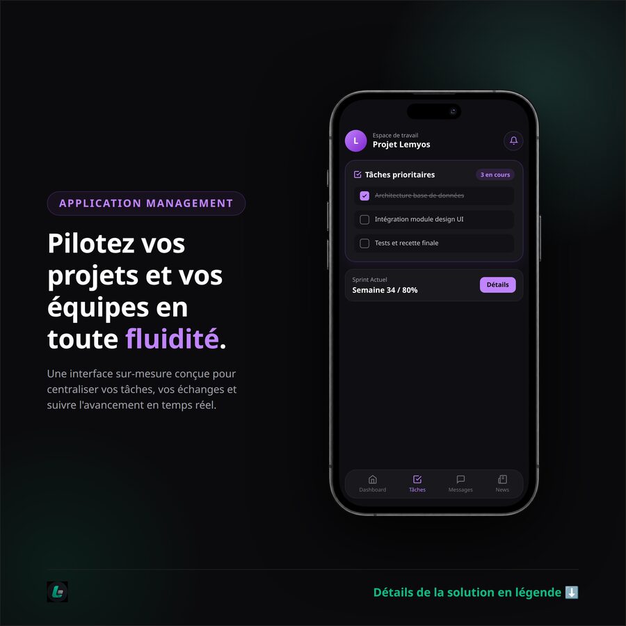 Exemple d'application Lemyos de gestion de projet et de tâches d'équipe