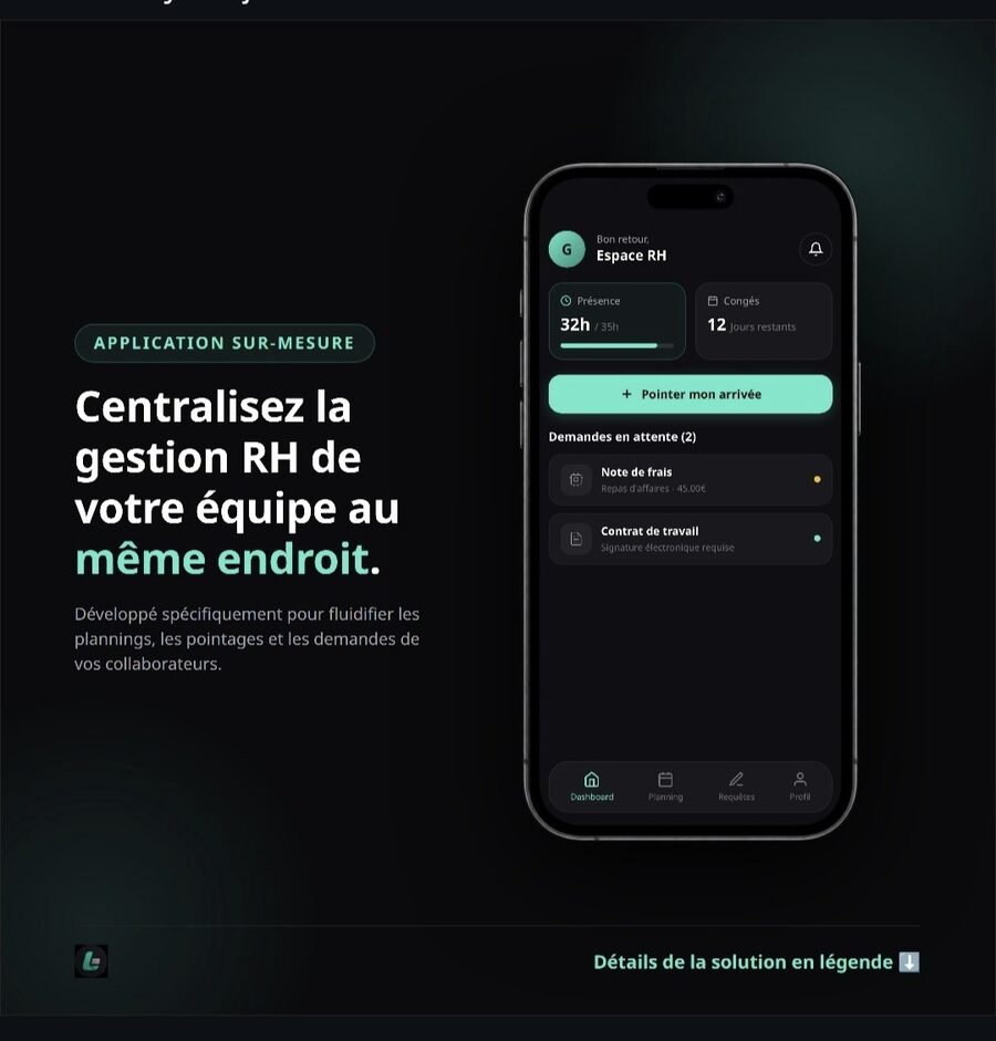 Exemple d'application Lemyos de gestion RH : pointage, congés, notes de frais